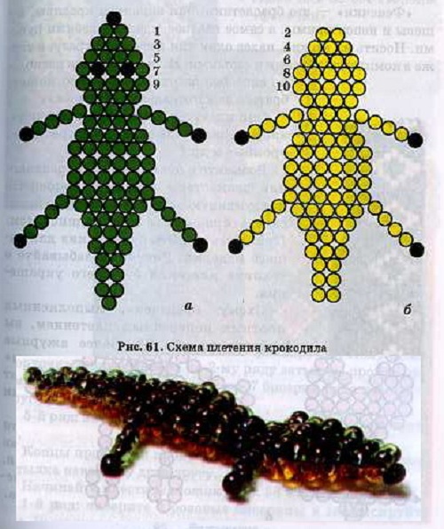Как сделать крокодила из бисера схема