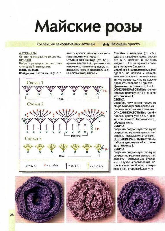 Роза крючком схема и описание цветок