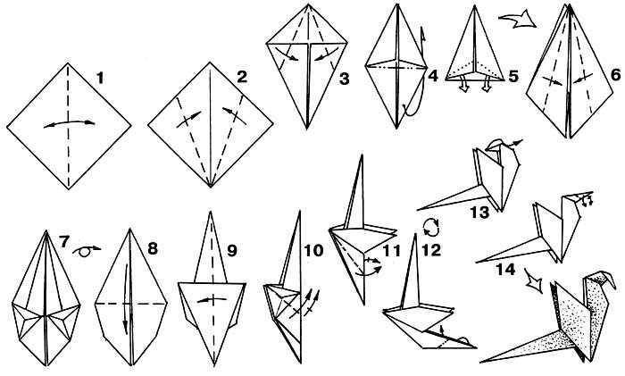 Как из бумаги сделать птицу-оригами по схемам