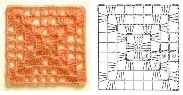 Вязание крючком бабушкин квадрат схема для начинающих квадрат