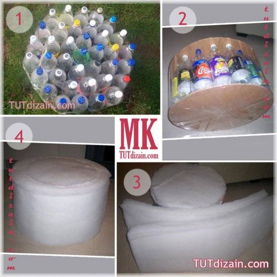 Как сделать пуфик из пластиковых бутылок своими руками: фото и видео