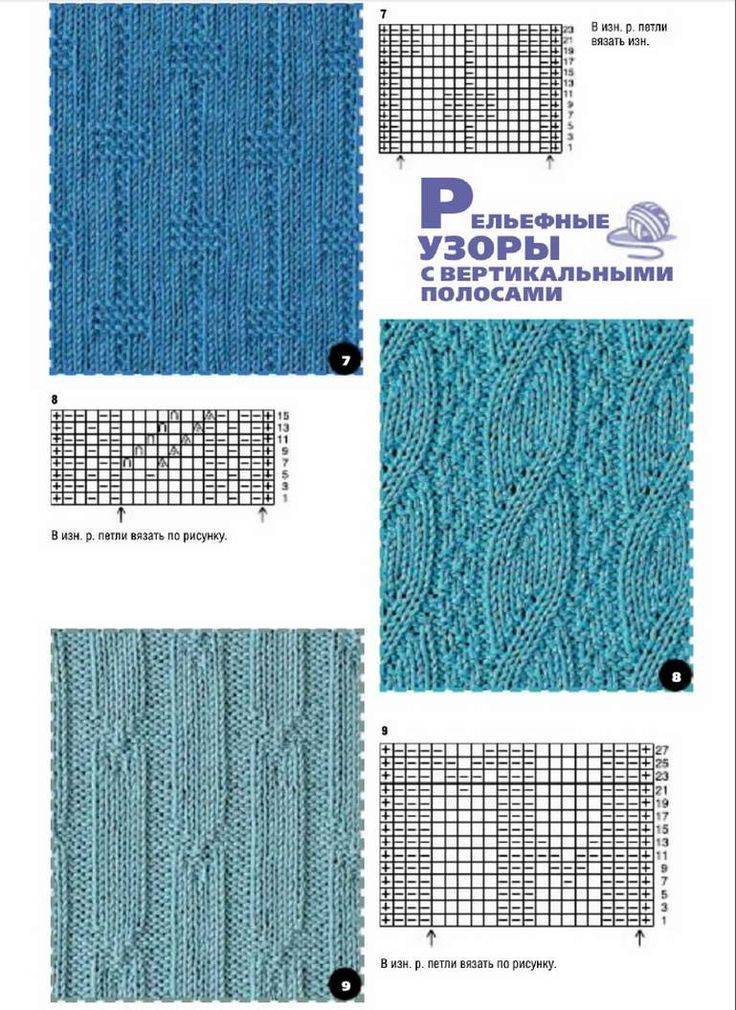 Схемы вязания спицами различных рельефных узоров
