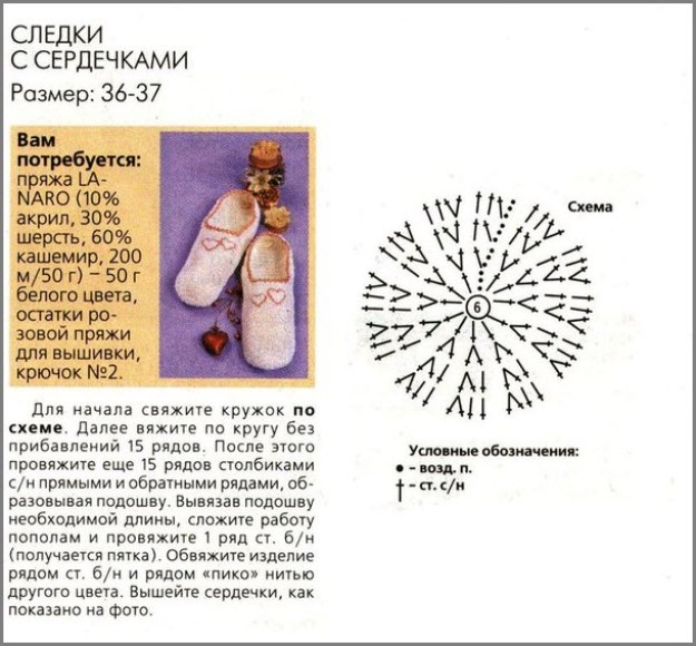 Тапочки крючком простые схемы и описание