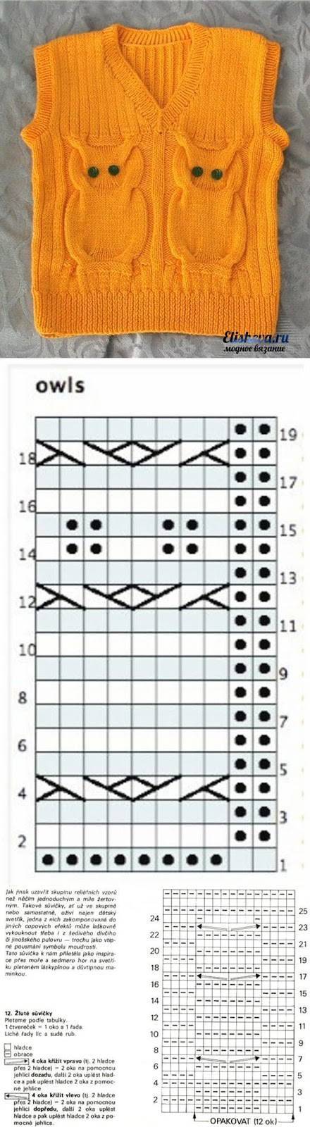 Вязать свитер с совой спицами схема