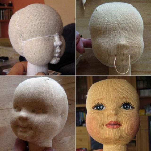 Как делать утяжку лица текстильной куклы. мастер-класс. видео