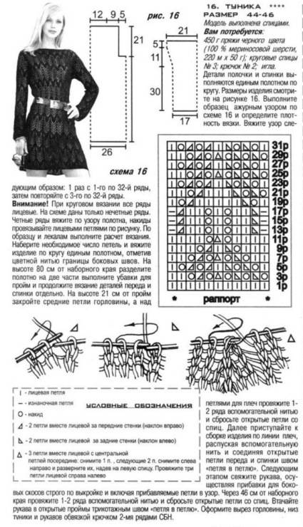 Женская туника спицами схемы и описание