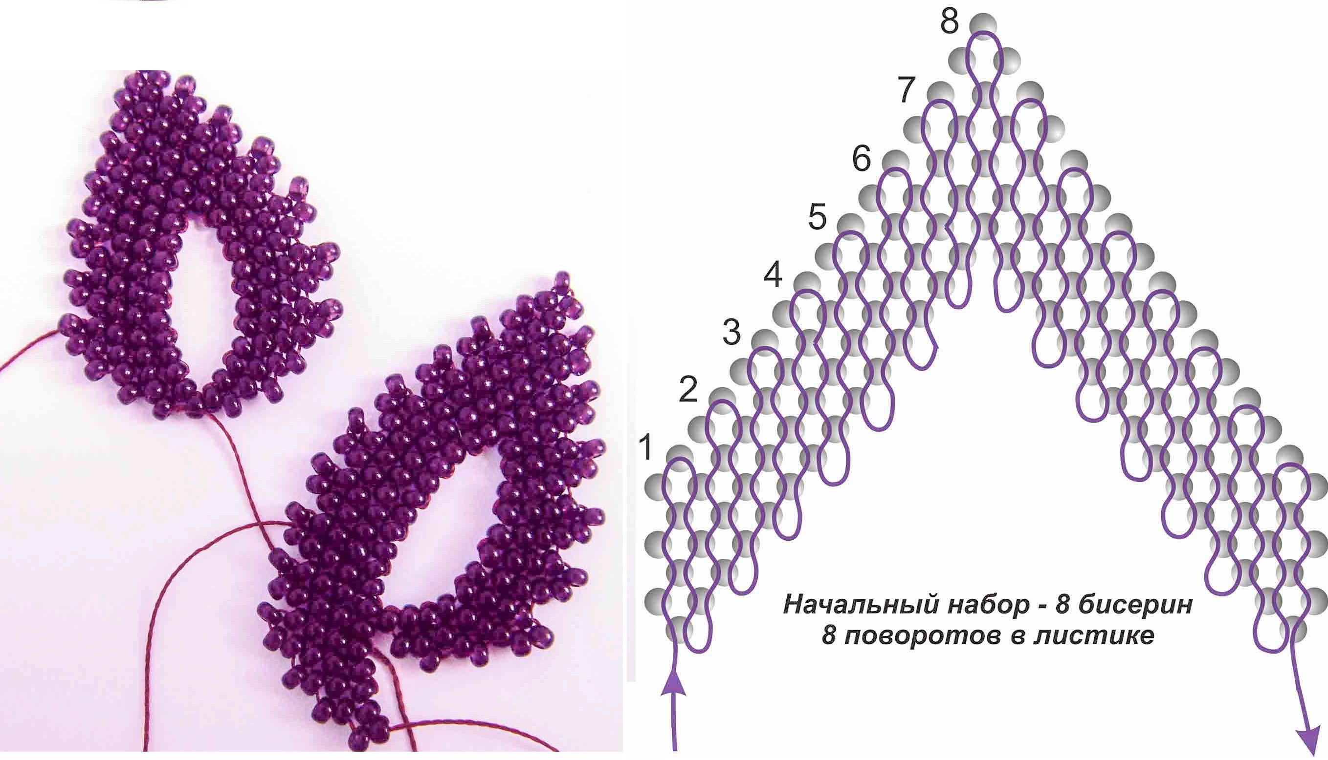 Листья из бисера схемы плетения для начинающих