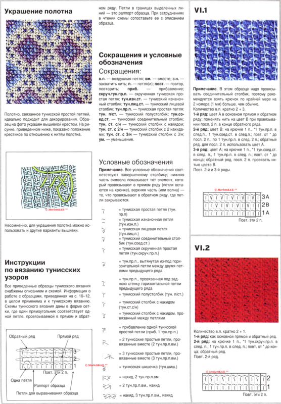 Тунисское вязание спицами для начинающих схемы с подробным