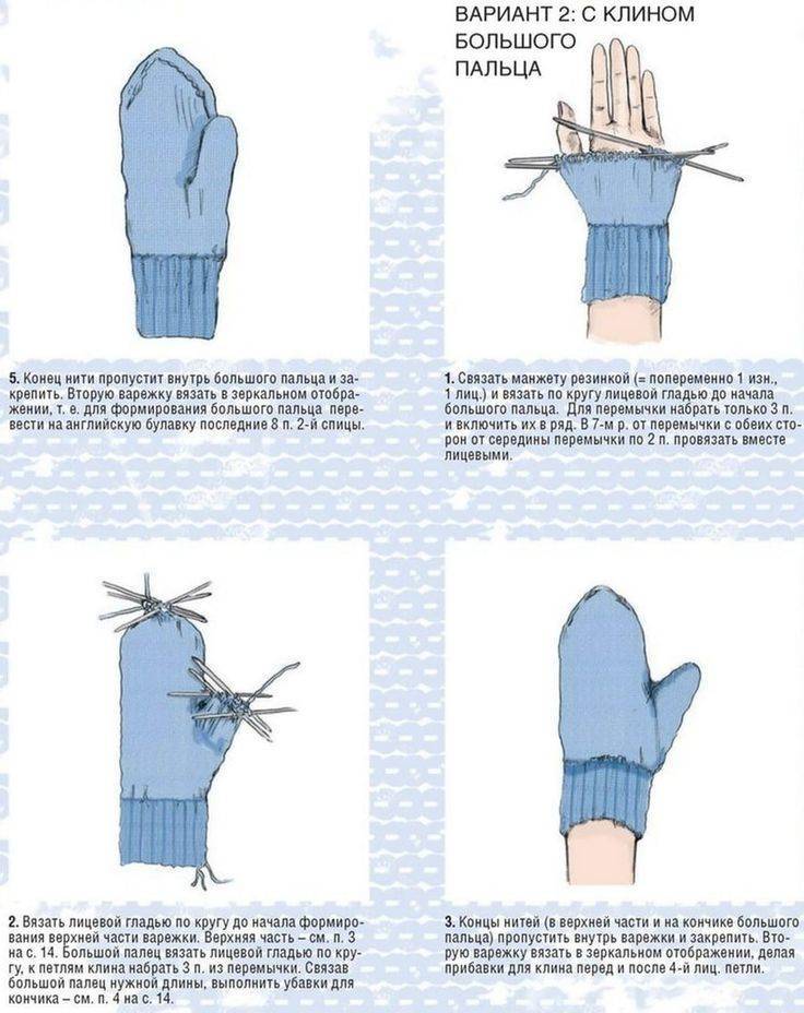 Вязание варежек спицами. Описание, схемы для начинающих