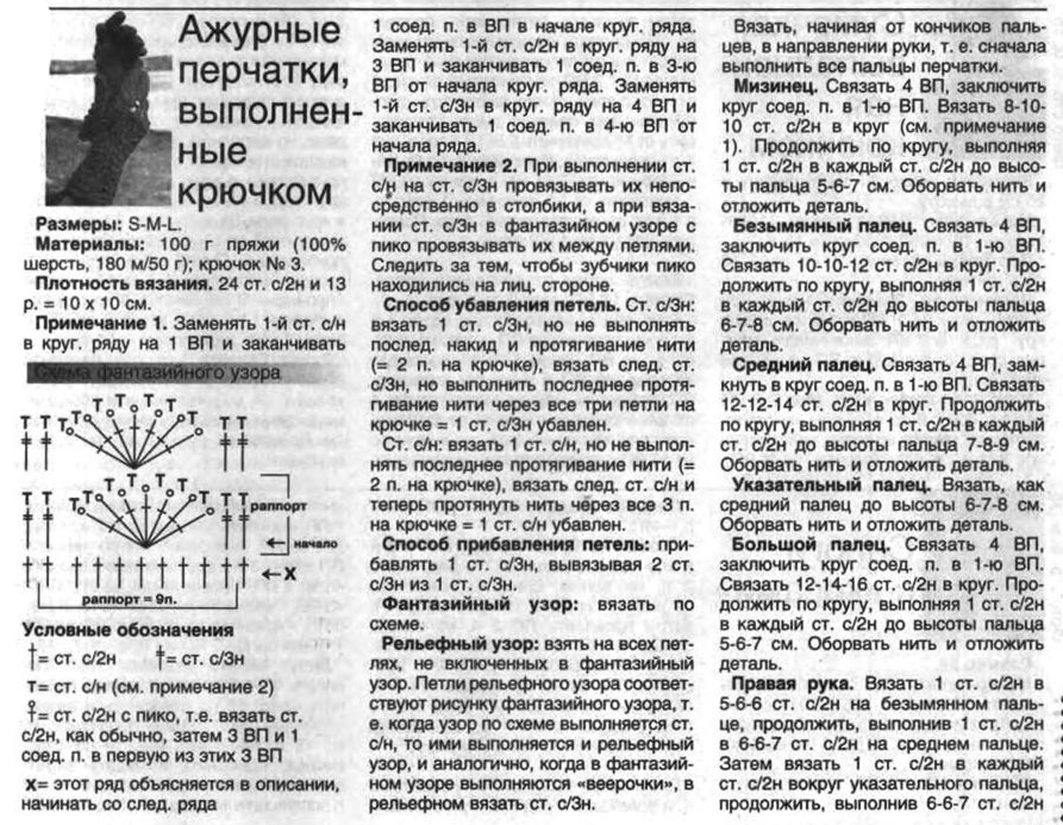 Перчатка крючком схема и описание