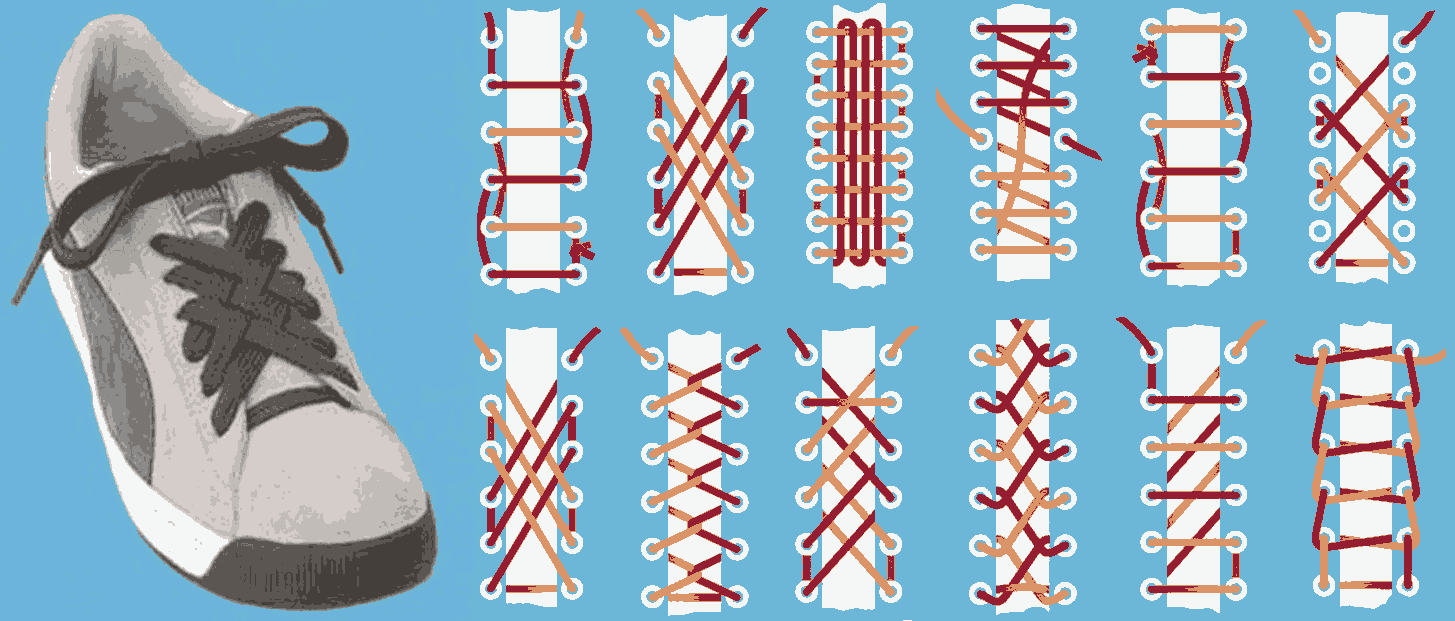 Схема завязывания шнурков на кроссовках с 5 дырками