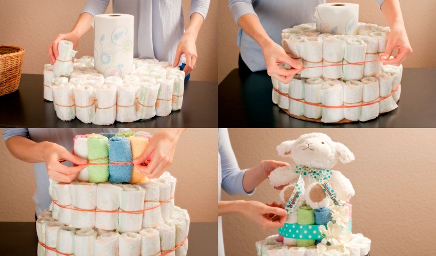 Торт из памперсов для мальчика и девочки (82 фото) - пошаговый мастер-класс как сделать классный подарок
