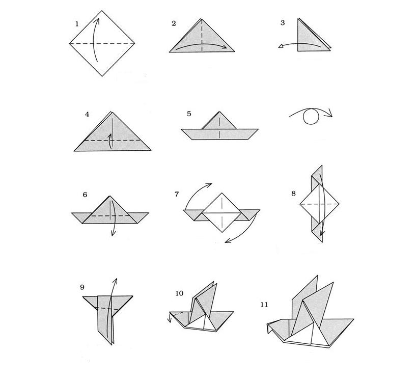 Схема изготовления оригами голубя