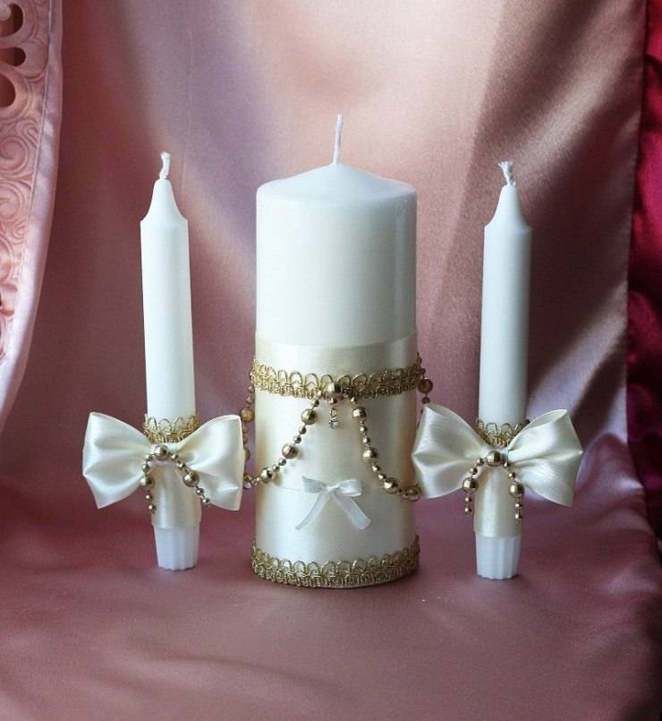 Свадебные свечи: украшение подсвечника, фото оформление