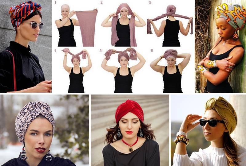 Чалма на голову: способы завязывания с фото, модные луки с чалмой
