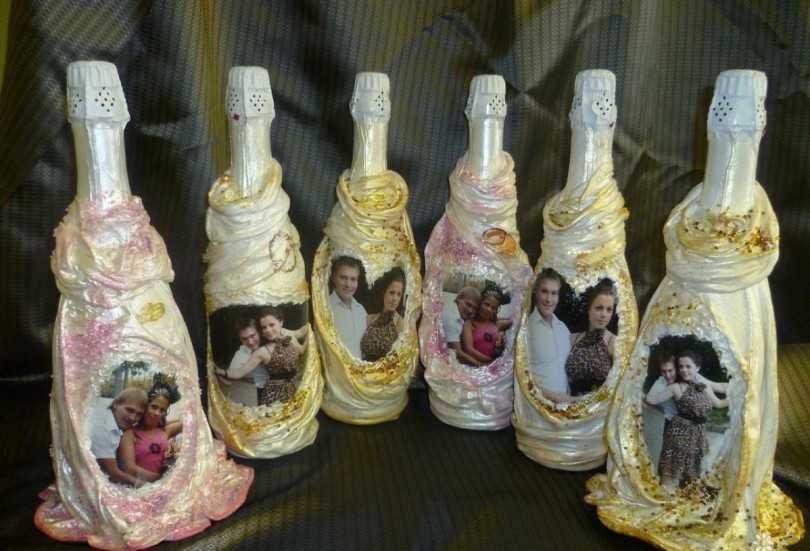 Декупаж бутылки шампанского: 95 креативных фото примеров с пошаговой инструкцией