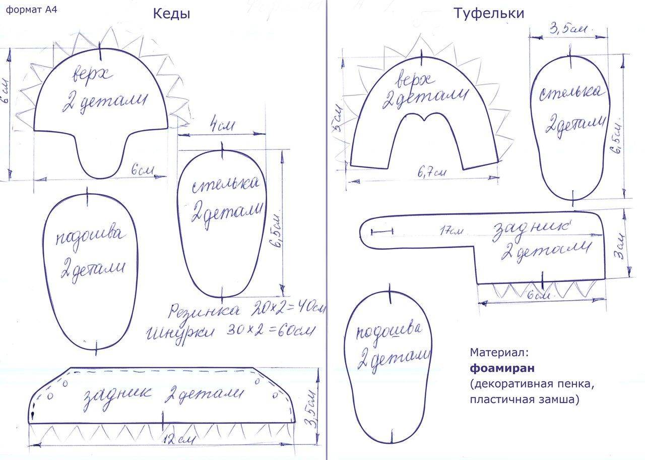 Обувь для куклы выкройка 5 см