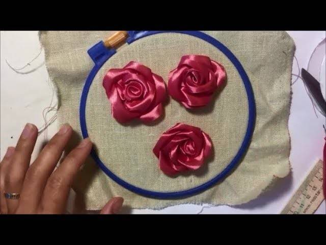 Вышивка розы при помощи атласных лент