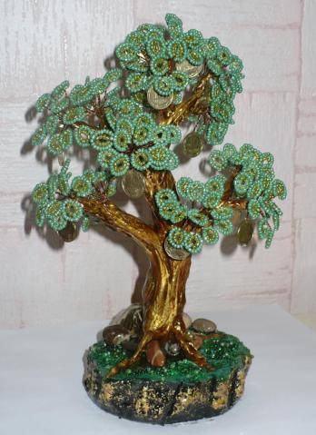 Денежное дерево из бисера, монет, купюр своими руками
