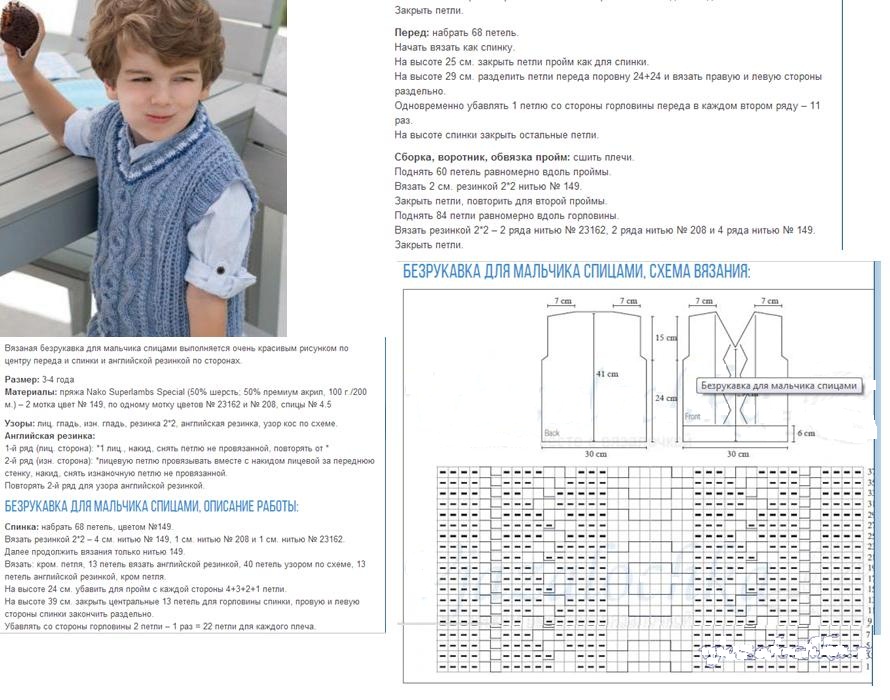 Вязаные жилеты для мальчиков спицами схемы и описание