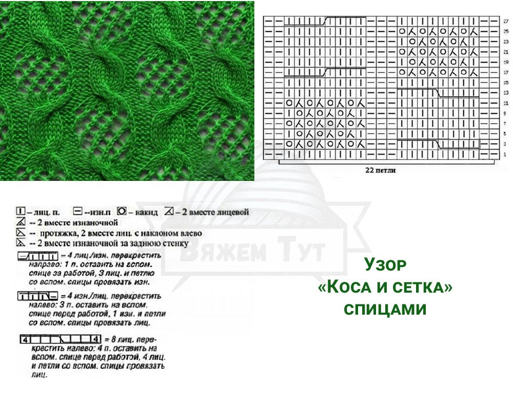 Ажурные сеточки спицами со схемами простые и красивые