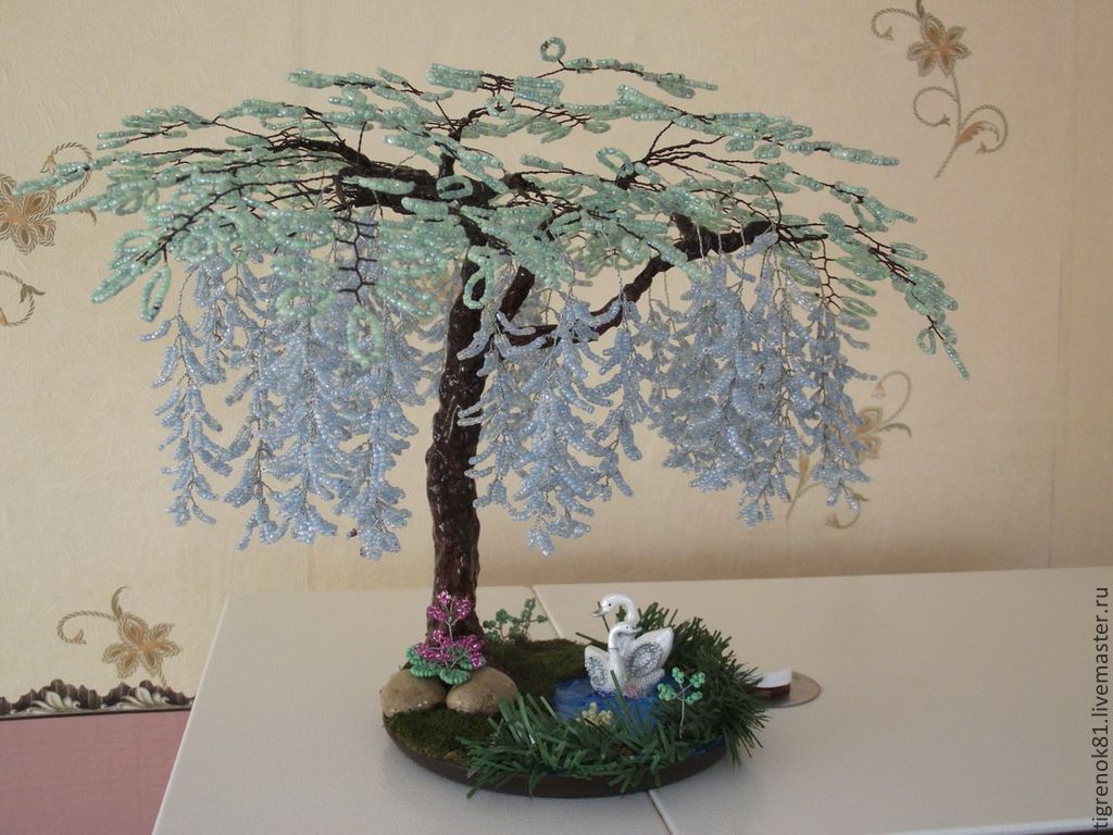 Мастер класс деревья из бисера: денежное дерево, дерево эйва и глициния