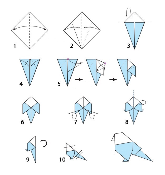Птица из оригами простая схема для детей