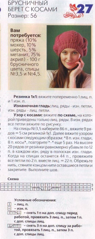 Берет из мохера спицами: схема и описание модели для женщин