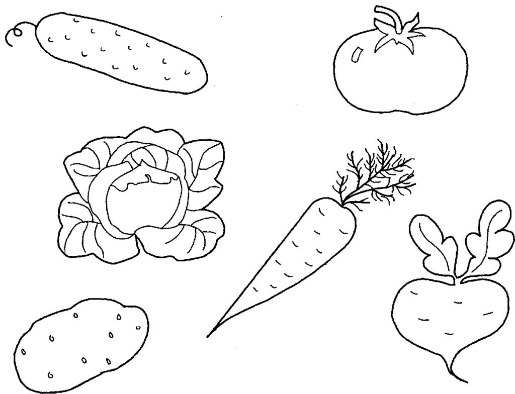 Рисунок овощи и фрукты полезные продукты (фото) - раскраска