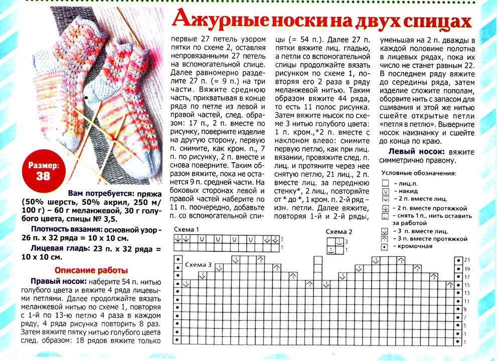 Как вязать носки схема и описание