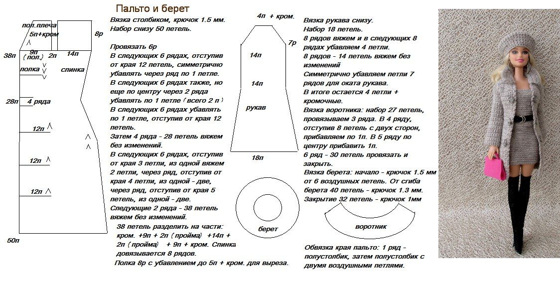 Рубашка для куклы крючком схема