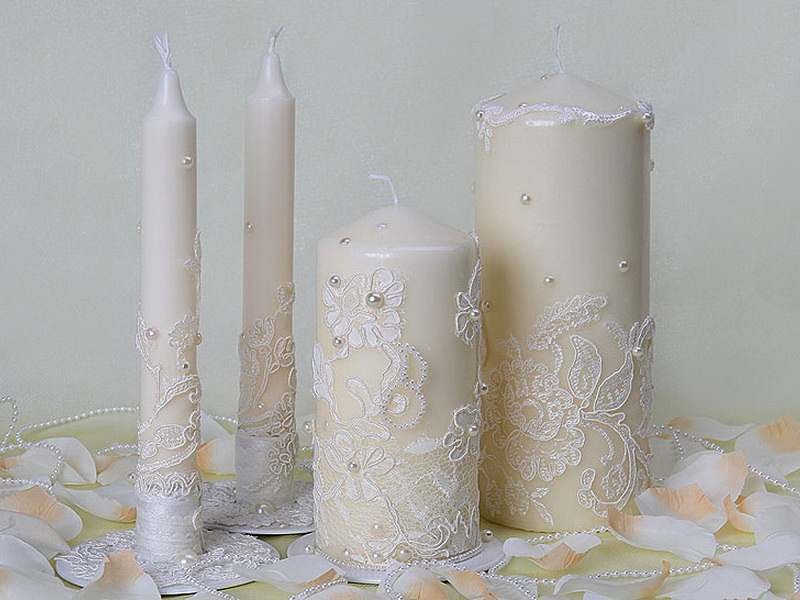 Свадебные свечи: украшение подсвечника, фото оформление