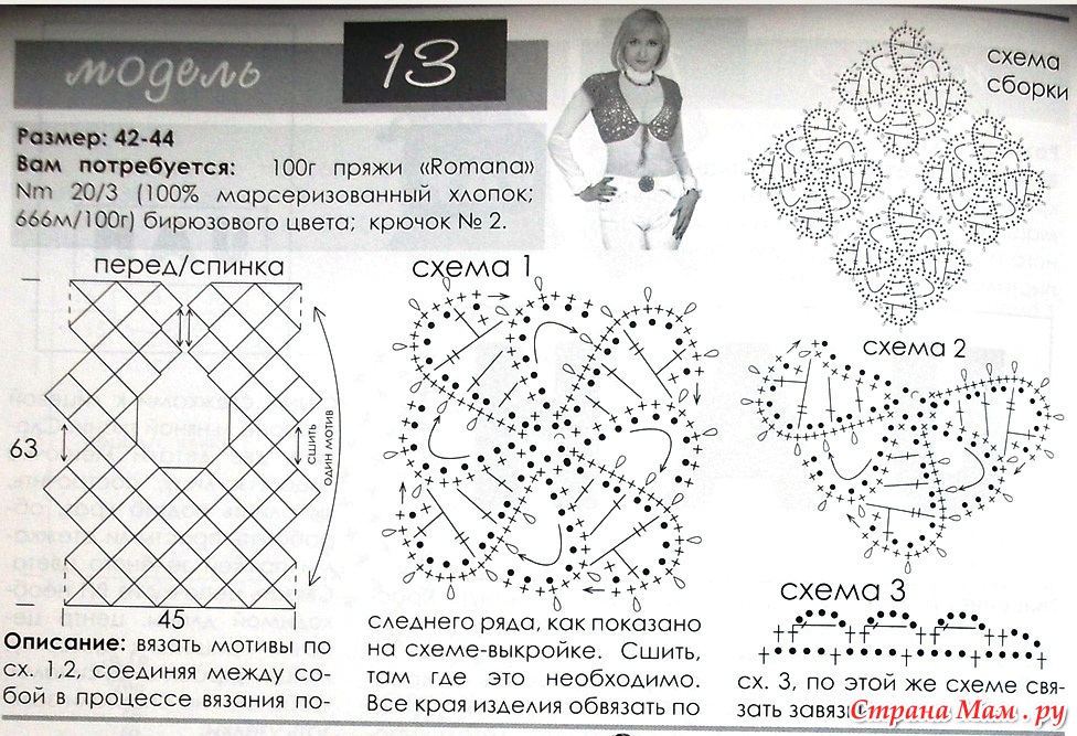 Мотивы крючком со схемами для кофточек ажурные