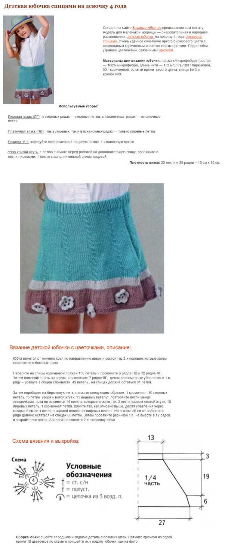 Вязаная юбка спицами для девочки 6 лет с описанием и схемой