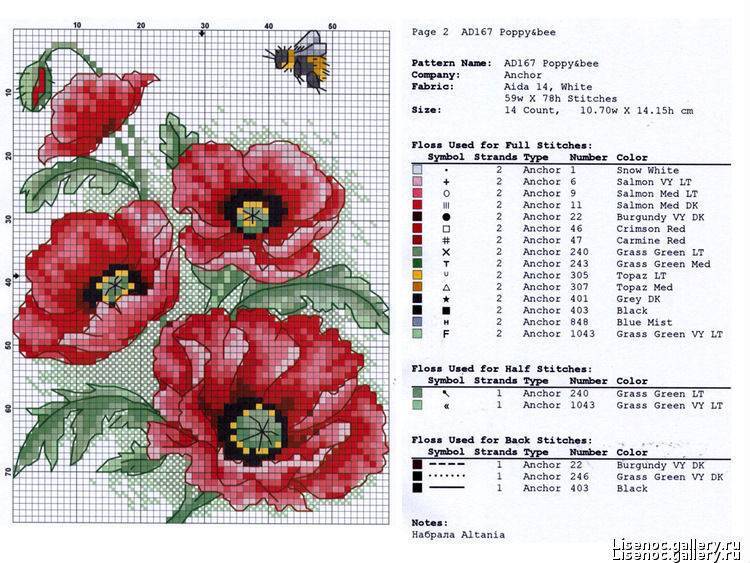Вышивка крестом маки схемы бесплатно в хорошем качестве