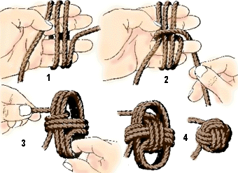 Плетение декоративного узла «обезьяний кулак» (monkey fist)