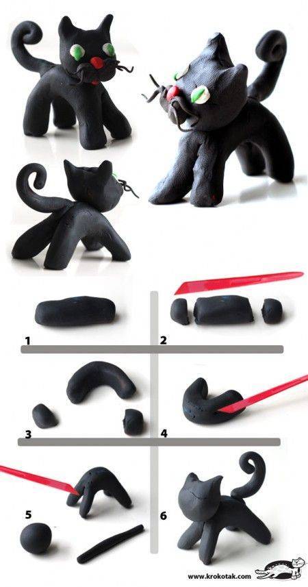 Как слепить кошку и кота из пластилина, полимерной глины и мастики: пошаговые инструкции