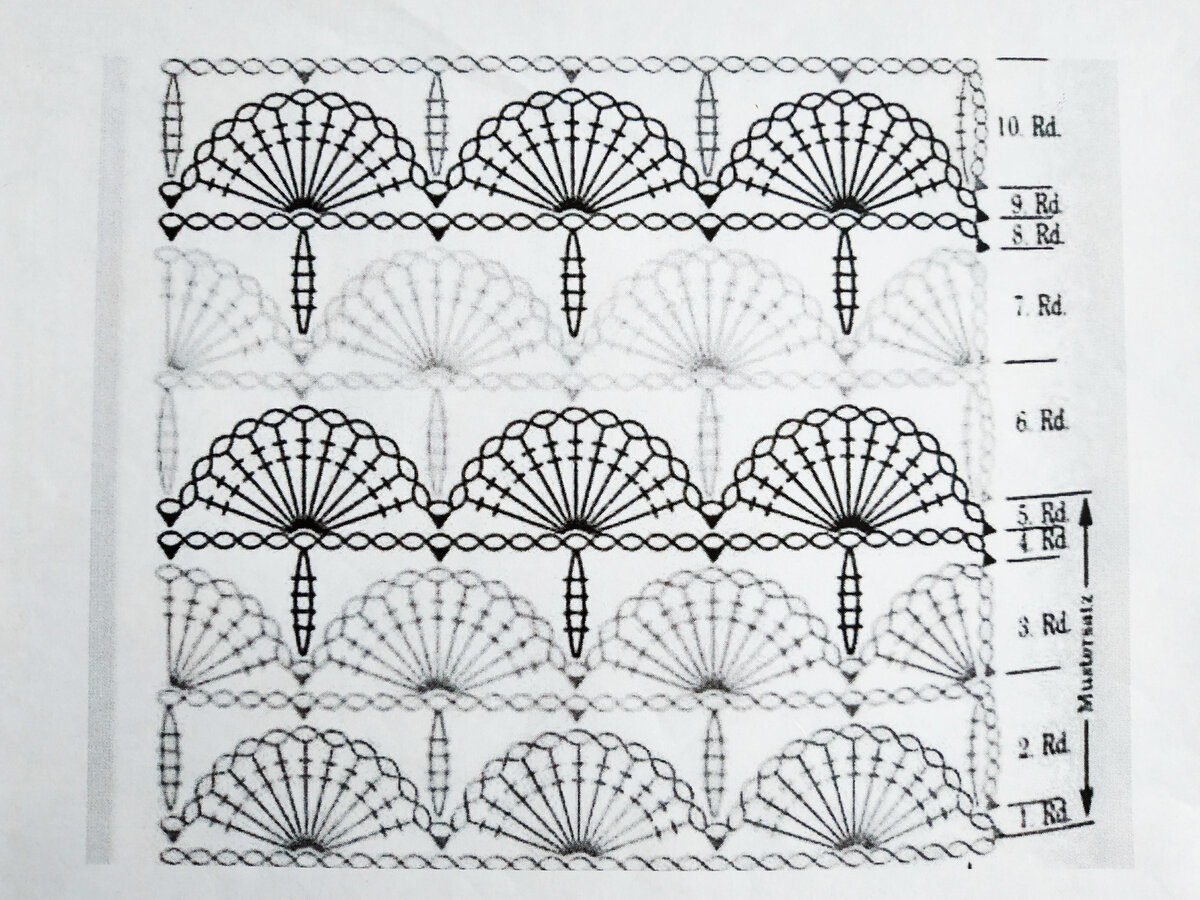 Узор крючком веерочки схема и описание