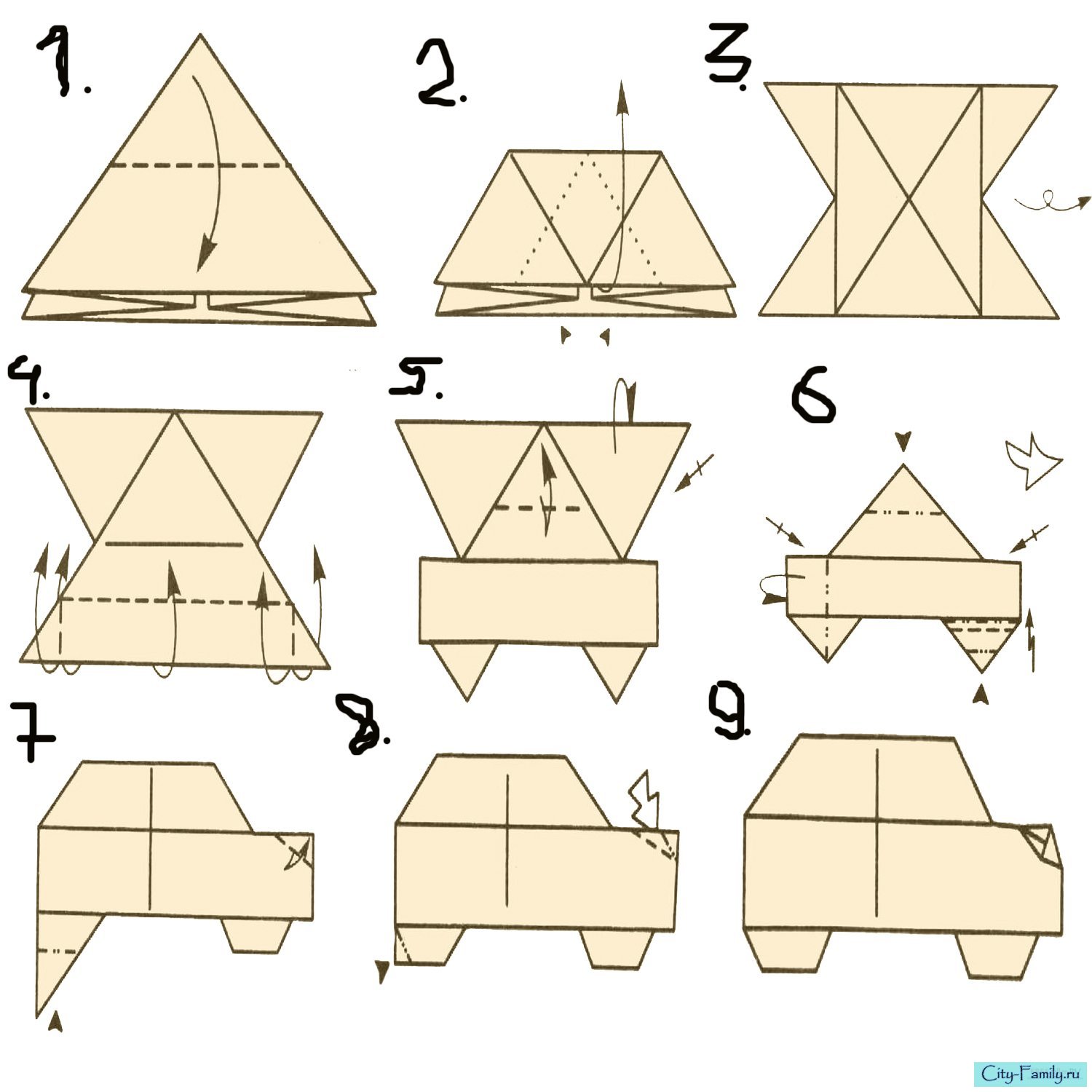 Машинки оригами из бумаги схемы