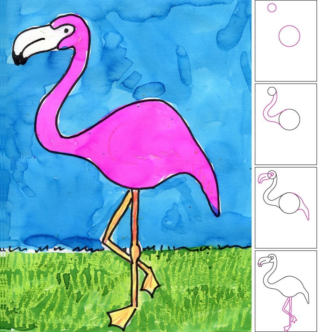 Как легко и красиво нарисовать фламинго поэтапно карандашом для начинающих