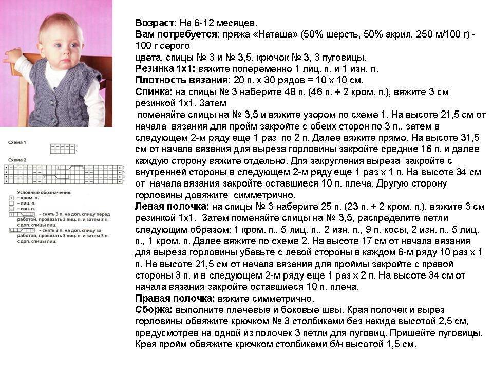 Как связать жилетку спицами для ребенка до года для начинающих пошагово