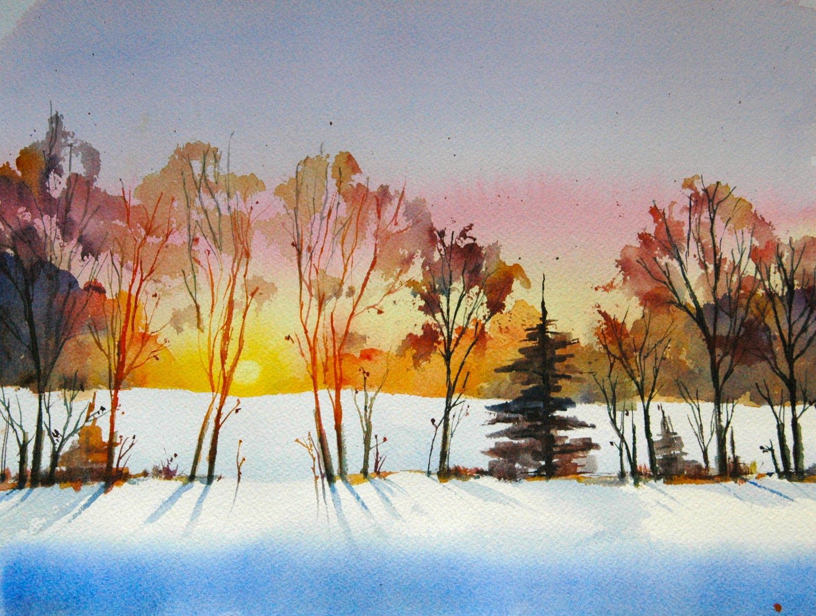 Как нарисовать зимний пейзаж карандашом поэтапно
