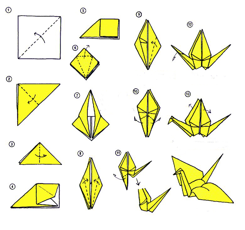 Журавль из бумаги схема