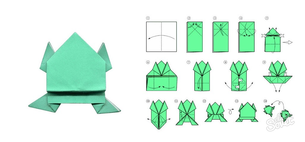 Оригами лягушка прыгающая схема
