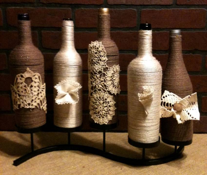 Декор бутылок — варианты оформления и правила декора для использования в дизайне интерьера (95 фото и видео)