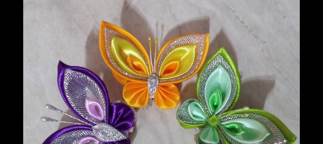 Яркие поделки из лент: бабочка, стрекоза и божья коровка