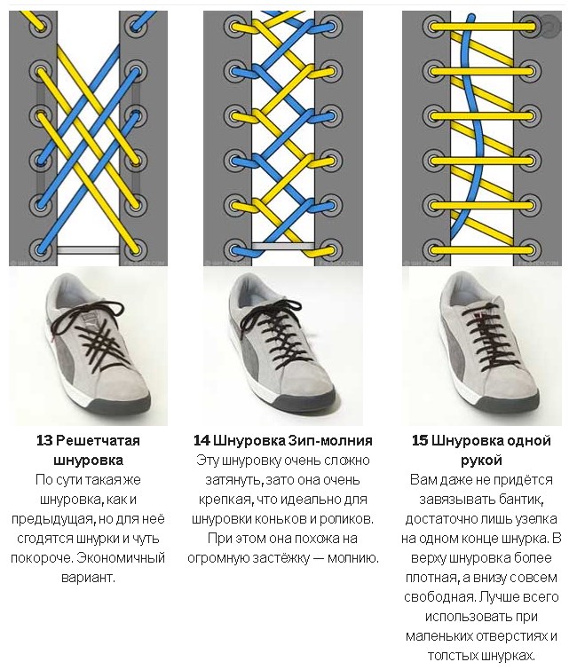 Мужская шнуровка кроссовок с 6 дырками схема