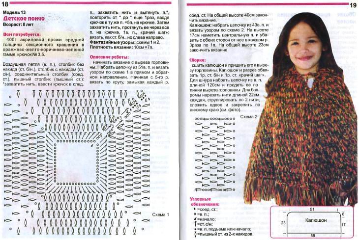 Вязаное спицами пончо для девочки и для женщины со схемами и описаниями