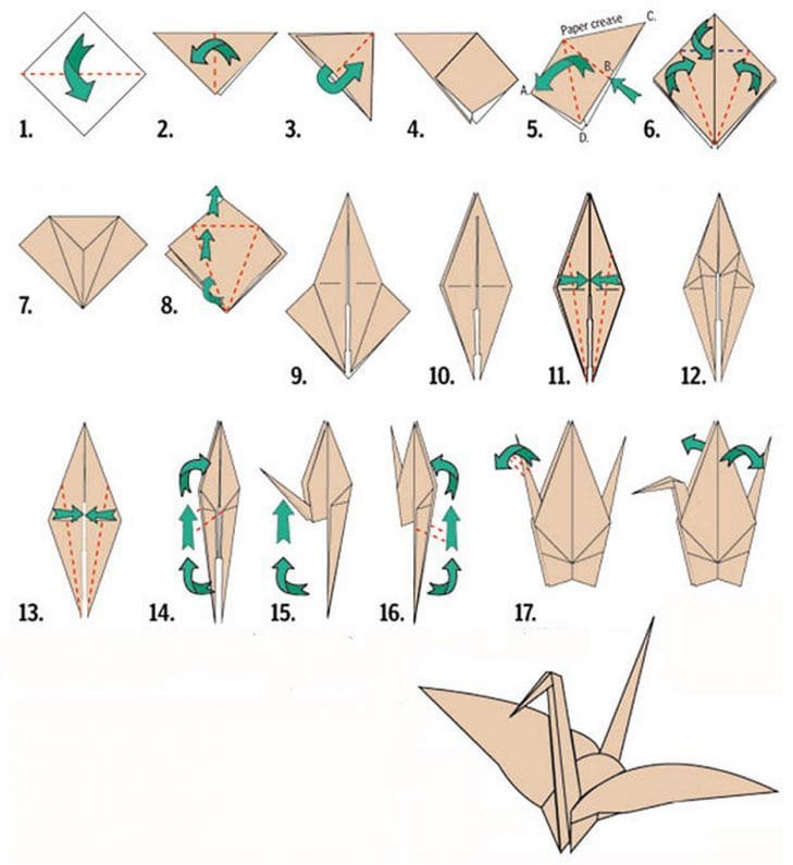 Как сделать журавлика из бумаги — схема оригами