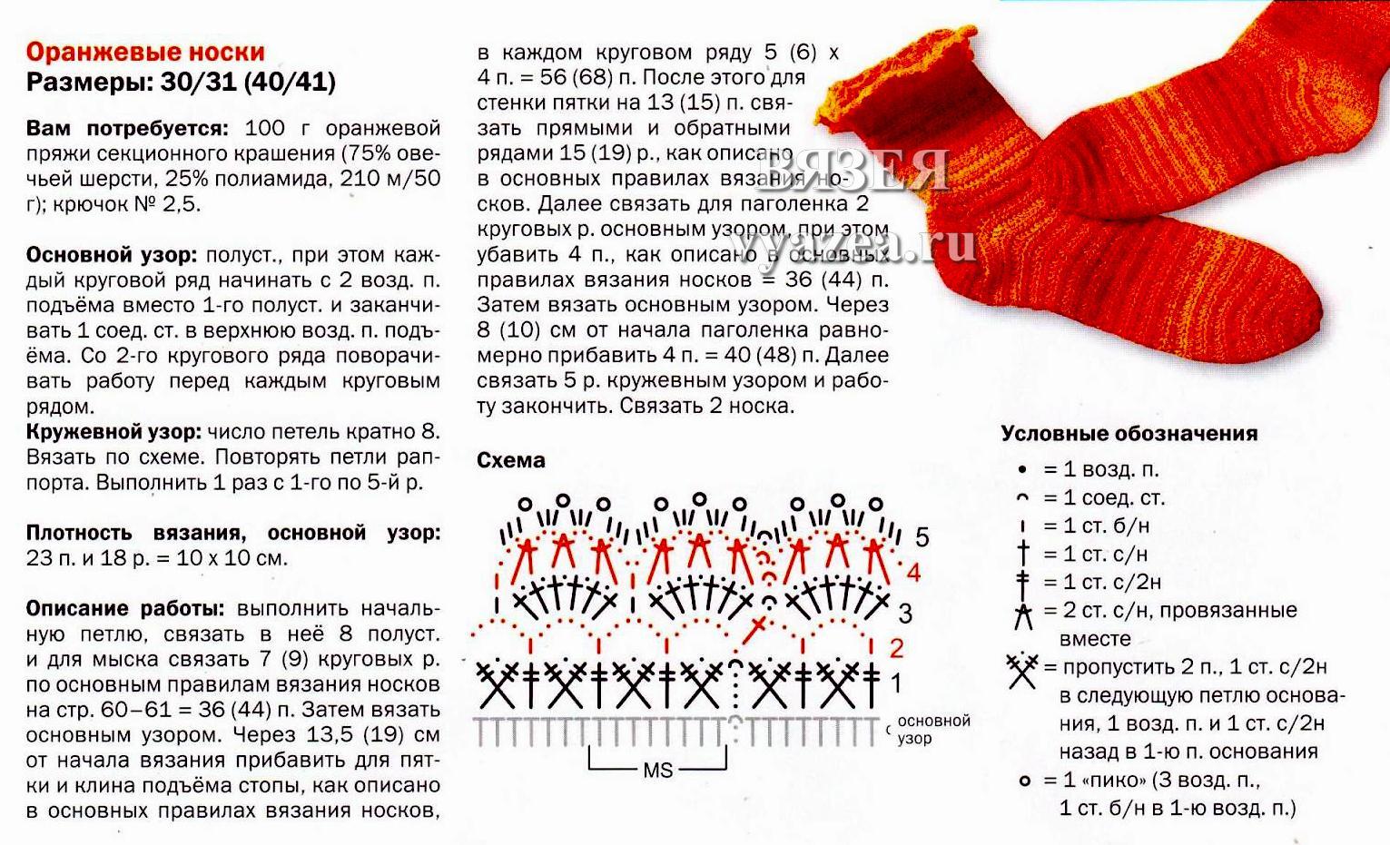 Красивые носки с описанием и схемами